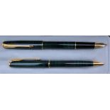 A Parker Sonnet fountain pen and ballpoint, blue laque