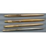 Four Parker gold plated balpoint pens including Falcon