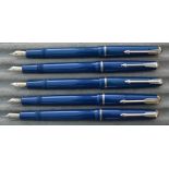 Five Parker Slimfold fountain pens, blue