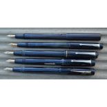 Five Conway Stewart fountain pens, a 286, two 475, a scribe 330 and an international 356