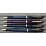 Four Sheaffer fountain pens, touchdown fill, 14k gold nibs