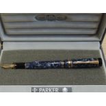 A Parker Duofold Centennial, blue marbled, boxed