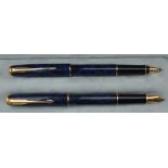 A Parker Sonnet fountain pen and rollerball, blue laque