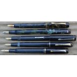 Five miscellaneous fountain pens, including Natioan Security, James McLean Spotless, Esterbrook