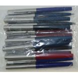 Ten Parker 15 fountain pens and four ballpoint pens