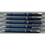 Five Parker Slimfold fountain pens, blue