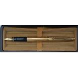 A Parker 75 fountain pen, gold filled, Grain D'orge, broad nib