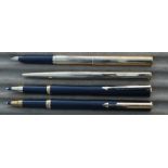 A Parker Arrow fountain pen, ballpoint and two rollerball pens