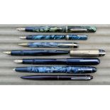 Five Eversharp fountain pens, 14k gold nib and two pencils