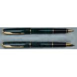 A Parker Sonnet fountain pen and rollerball, laque green