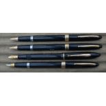 Four Sheaffer fountain pens, three touchdown and one lever fill, 14k nibs