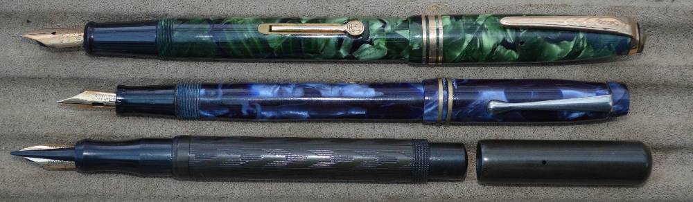 Three De La Rue fountain pens, including early Onoto