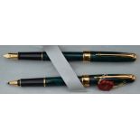 A Parker Sonnet fountain pen and ballpoint, premier green laque