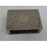 A Victorian silver matchbox cover having extensive engraved scroll decoration and initials to