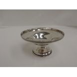 A small silver tazza of plain form having a moulded rim and circular pedestal foot, Birmingham 1946,