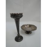 A small HM silver bud vase having moulded shaped rim and a small HM silver tazza having moulded