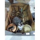 A selection of brass and copper etc