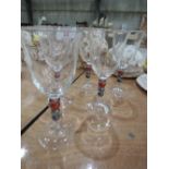 A set of 6 Le Gocce goblets having coloured glass stems