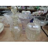 A selection of glass ware including biscuit barrel, decanter etc