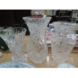 Three cut glass vases