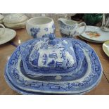 A selection of blue and white including platters, tureen etc