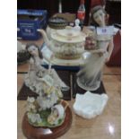 Two ceramic figurines, a Leonardo figurine and Coalport dish