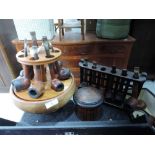 Five boxes of smokers pipe, two pipe racks one circular and a tartan ware tobacco jar