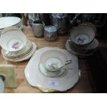 A Stanley part tea service peach and gilt with floral decoration 21 pieces