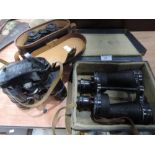 A pair of RAF WW2 Binoprism mkIV binoculars in original box, a pair of Optolyth 10 x40 binoculars by