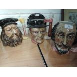 Three character jugs Leanardo Di Vinci, William Shakespear and Napoleon