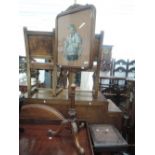 A Victorian mahogany frame pole screen having framed beadwork pictorial panel on brass and reeded