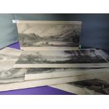 A selection of engravings after Estall, 19th century Lake District studies including Keswick and