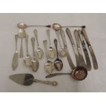 A selection of HM silver & white metal flatware including teaspoons, sugar spoon, butter knife etc
