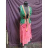 A lady's 1960/70's suede skirt and waistcoat by Miura of France in shades of green, pink & orange