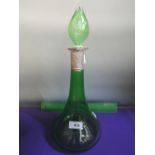 An early 20th century green glass onion shape decanter having HM silver collar, 1906, Muller