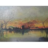 An oil painting on board, T Sanderson, Estuary Sunset, signed and dated 1913 9'x14'