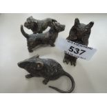 Four miniature bronze figures modelled as Terrier, Bulldog, Owl and Rat