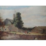 An oil painting rustic farmhouse, 19th century 9'x13'