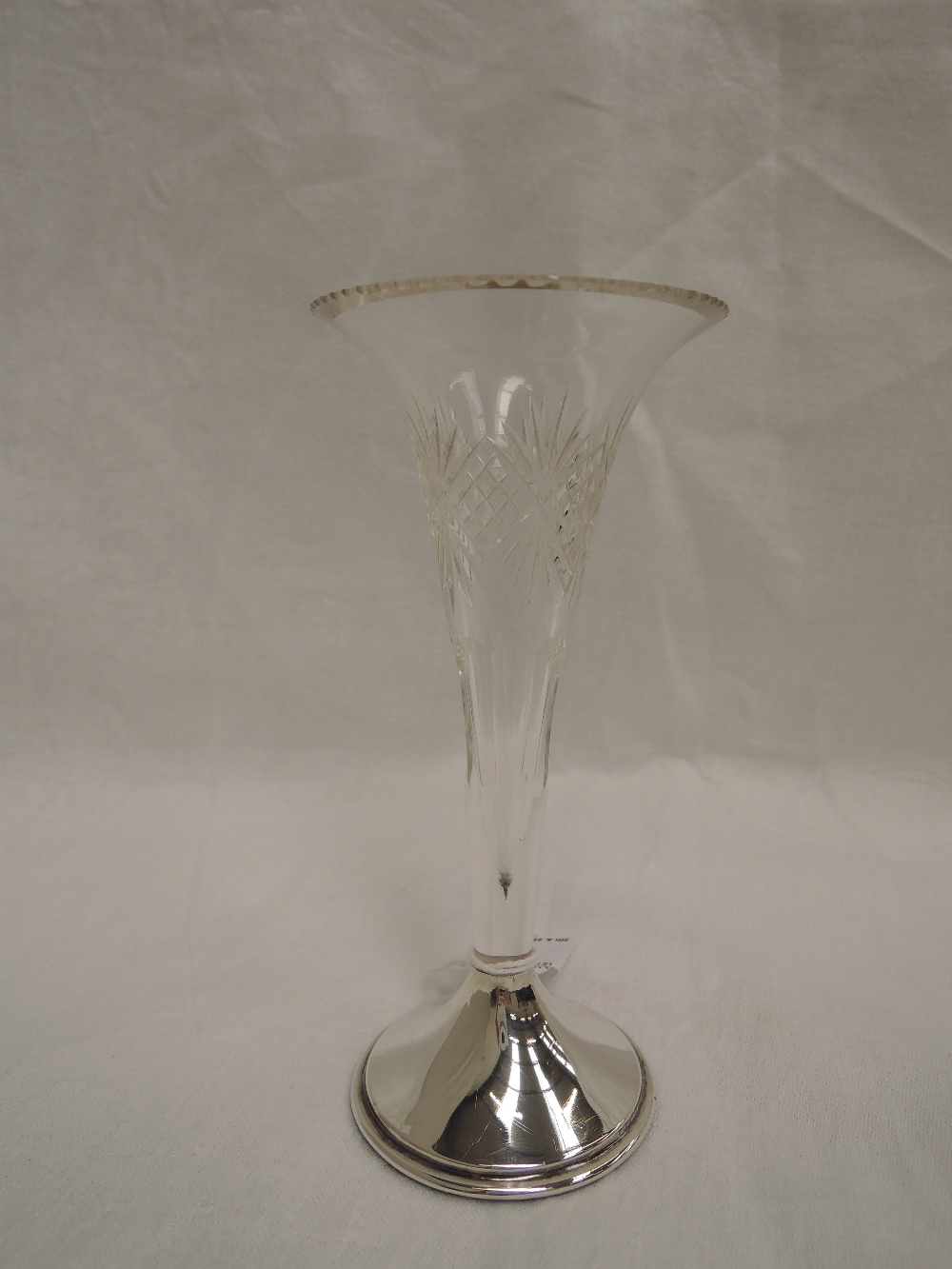 An Edwardian cut glass bud vase having a weighted silver base, Birmingham 1901, J Collyer & Co Ltd