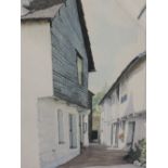 A watercolour, T Leslie Hawkes, Flag Street, Hawkshead, signed, attributed and dated (1974) verso