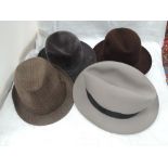 Four gents vintage hats including felt trilbys by Battersby of London & G R Dunn & Co Ltd