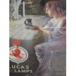 A framed poster for Lucas Lamps, 'We make light of our Labour'