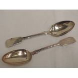 A pair of Victorian silver table spoons of fiddle back design, London 1838, Benjamin Stephens