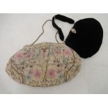 A lady's vintage evening bag having extensive pastel beading and pearl decoration to cream silk