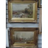 A pair of oil paintings J B Noel, Huntsmen and dogs in autumnal landscapes, signed, each 11.5'x17.