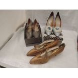 Five pairs of lady's vintage shoes including Norvic having button fastening and gold printed