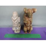 A jade figure modelled as Hongshan Baton man totem and a jade figure modelled as Hongshan totem