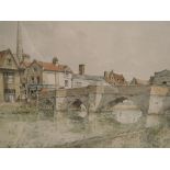 A watercolour, St Ives, Cambridgeshire, indistinctly signed, 14'x18.5'