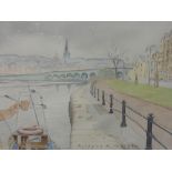 A pair of watercolours, Richard K Wright, Lancaster townscapes, 13'x19' and 19'x13'