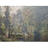 An oil painting W V Teppet, Cattle in woodland river, signed and dated 1901, 15x21'